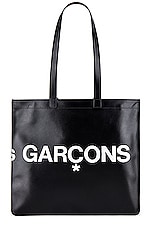 COMME des GARCONS Huge Logo Tote Bag in Black, view 2, click to view large image.
