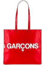COMME des GARCONS Huge Logo Tote Bag in Red, view 2, click to view large image.