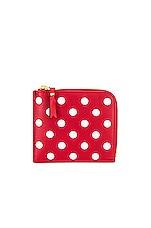 COMME des GARCONS Dots Printed Leather Zip Wallet in Red, view 1, click to view large image.