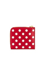 COMME des GARCONS Dots Printed Leather Zip Wallet in Red, view 2, click to view large image.