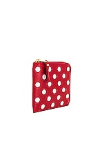 COMME des GARCONS Dots Printed Leather Zip Wallet in Red, view 3, click to view large image.