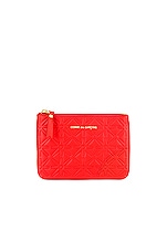 COMME des GARCONS Embossed Leather Zip Wallet in Orange, view 1, click to view large image.
