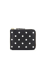 COMME des GARCONS Dots Printed Leather Zip Wallet in Black, view 1, click to view large image.
