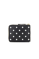 COMME des GARCONS Dots Printed Leather Zip Wallet in Black, view 2, click to view large image.