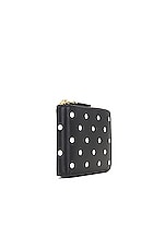 COMME des GARCONS Dots Printed Leather Zip Wallet in Black, view 3, click to view large image.