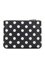 COMME des GARCONS Dots Printed Leather Pouch in Black, view 2, click to view large image.