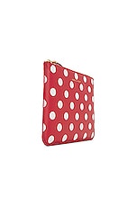 COMME des GARCONS Dots Printed Leather Pouch in Red, view 3, click to view large image.