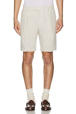 Club Monaco Pleated Linen Short in Oatmeal, view 4, click to view large image.