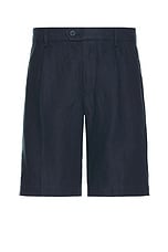 Club Monaco Pleated Linen Short in Navy Base, view 1, click to view large image.