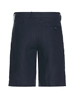Club Monaco Pleated Linen Short in Navy Base, view 2, click to view large image.