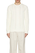 Club Monaco Large Cable Crew Sweater in Egret, view 3, click to view large image.