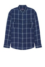 Club Monaco Relaxed Indigo Twill Shirt Jacket in Medium Denim, view 1, click to view large image.