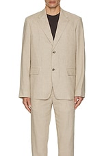 Club Monaco Tech Linen Suit Blazer in Light Khaki Mix, view 3, click to view large image.