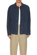 Club Monaco Linen Shirt Jacket in Navy, view 3, click to view large image.