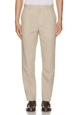 Club Monaco Tech Linen Suit Trouser in Light Khaki Mix, view 3, click to view large image.