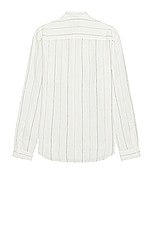 Club Monaco Long Sleeve Wide Stripe Linen Shirt in White & Black, view 2, click to view large image.