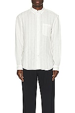 Club Monaco Long Sleeve Wide Stripe Linen Shirt in White & Black, view 3, click to view large image.