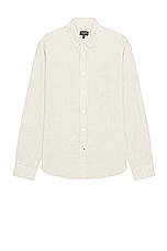 Club Monaco Long Sleeve Solid Linen Shirt in Natural, view 1, click to view large image.