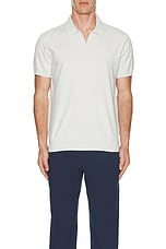 Club Monaco Tech Johnny Collar Polo in Off White, view 3, click to view large image.