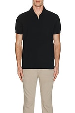 Club Monaco Tech Johnny Collar Polo in Black, view 3, click to view large image.