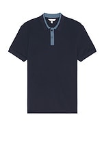 Club Monaco Blocked Collar Polo in Navy, view 1, click to view large image.