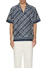 Club Monaco Border Grid Shirt in Navy, view 4, click to view large image.