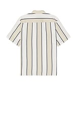 Club Monaco Short Sleeve Cabana Stripe Shirt in Khaki Stripe, view 2, click to view large image.