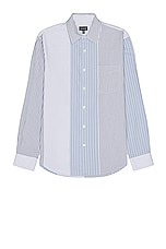 Club Monaco Multi Stripe Long Sleeve Shirt in Blue Mix, view 1, click to view large image.