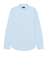 Club Monaco Long Sleeve Solid Linen Shirt in Light Blue Base, view 1, click to view large image.