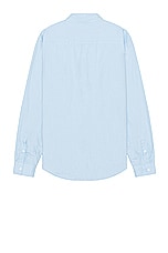 Club Monaco Long Sleeve Solid Linen Shirt in Light Blue Base, view 2, click to view large image.
