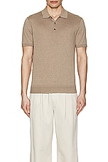 Club Monaco Lux Short Sleeve Silk Cash Polo in Brown, view 3, click to view large image.