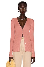CO Ribbed Cardigan in Dusty Pink, view 1, click to view large image.