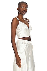 Christopher John Rogers Zip Front Bralette Top in Ivory, view 2, click to view large image.