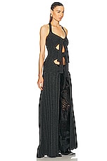 Christopher John Rogers Triple Tie Front Ribbed Maxi Top in Kohl, view 2, click to view large image.