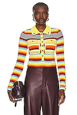 Christopher John Rogers Striped Ribbed Polo Bodysuit in Multicolor, view 1, click to view large image.
