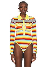 Christopher John Rogers Striped Ribbed Polo Bodysuit in Multicolor, view 2, click to view large image.