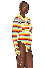 Christopher John Rogers Striped Ribbed Polo Bodysuit in Multicolor, view 3, click to view large image.