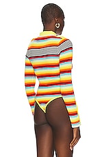 Christopher John Rogers Striped Ribbed Polo Bodysuit in Multicolor, view 4, click to view large image.