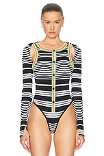 Christopher John Rogers Racer Front Bodysuit in Black Multi, view 2, click to view large image.