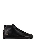 Common Projects Original Leather Achilles Mid in Black, view 1, click to view large image.