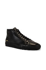 Common Projects Original Leather Achilles Mid in Black, view 2, click to view large image.