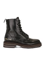 Common Projects Leather Winter Combat Boots in Black, view 1, click to view large image.