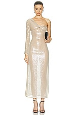 Courreges Twist Asymetrical Glitter Long Dress in Sand, view 1, click to view large image.