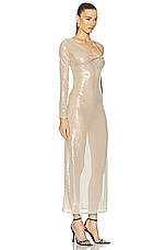 Courreges Twist Asymetrical Glitter Long Dress in Sand, view 2, click to view large image.