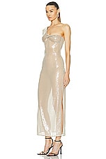 Courreges Twist Asymetrical Glitter Long Dress in Sand, view 3, click to view large image.