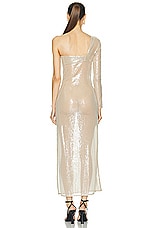 Courreges Twist Asymetrical Glitter Long Dress in Sand, view 4, click to view large image.