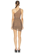 Courreges Gather Checked 2nd Skin Dress in Brown & White, view 4, click to view large image.