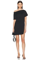 Courreges Boat Neck Body Cotton Mini Dress in Black, view 1, click to view large image.