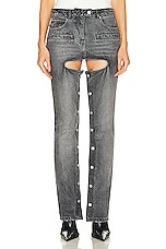 Courreges Chaps Black Denim Pant in Stonewashed Grey, view 1, click to view large image.