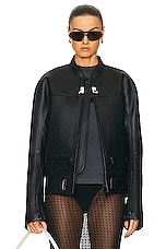 Courreges Scuba Leather Bomber Jacket in Black, view 1, click to view large image.